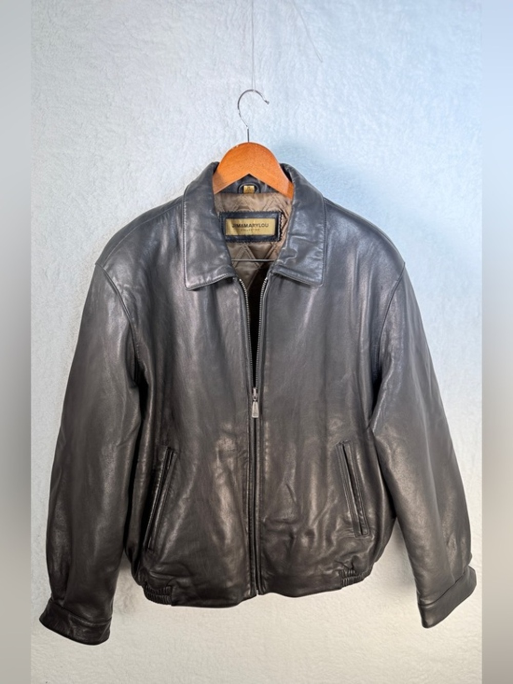 Jim & Marylou Men’s Black Genuine Leather Bomber Jacket Vintage M Made in USA